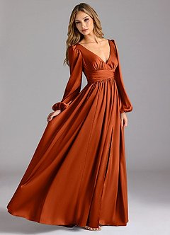 Azazie Norah Robes de demoiselle d'honneur Robe Trapèze en Satin extensible Paprika image3