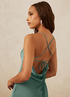 Christian Siriano Bridal for Azazie 1012 Bridesmaid Dresses Eucalyptus Sheath Lace Stretch Satin Dress image2