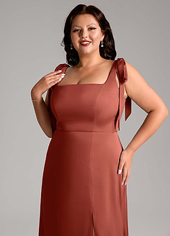 Azazie Frostine Bridesmaid Dresses Terracotta A-Line Bow Stretch Satin Dress image10