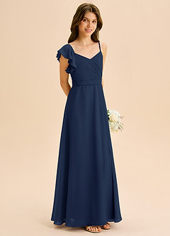 Azazie Kelsea Junior Vestido de Azul Marino Oscuro de Gasa de Corte en A con Volante image5