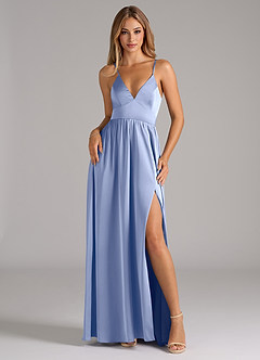 Azazie Aaida Bridesmaid Dresses Ice A-Line Corset Stretch Satin Dress image1