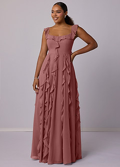 Barbie ♥ Azazie Robes de demoiselle d'honneur Robe Trapèze en Mousseline de soie avec poches Rose Du Désert image9