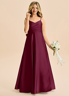 Azazie Rumi Junior Linia A Pofałdowany Satyna elastyczna Długość podłogi Młodsza druhna Sukienka image4