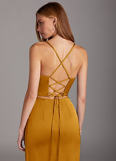 Azazie Brookelle Bridesmaid Dresses Butterscotch Sheath Sweetheart Corset Stretch Satin Dress image6