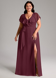 Azazie Lainey Bridesmaid Dresses Cabernet A-Line with Pockets Chiffon Dress image10