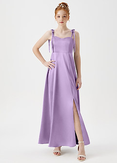 Azazie Rosey Junior Lilac A-Line Sweetheart Neckline Metallic Satin Dress image5