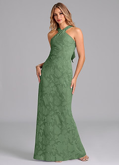 Azazie Doretta Bridesmaid Dresses Eucalyptus Mermaid Pleated Floral Burnout Dress image5