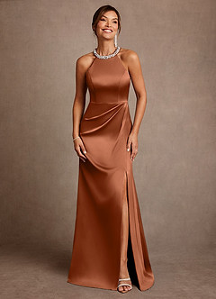 Azazie Lawrence Mother of the Bride Dresses Copper A-Line Pleated Stretch Satin Dress image1