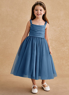 Azazie Gabbie Flower Girl Dresses Twilight A-Line Pleated Matte Satin Dress image1