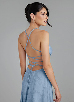 Azazie Tatum Robes de demoiselle d'honneur Robe Trapèze en Blumen-Burnout Corset Poudre Bleue image10