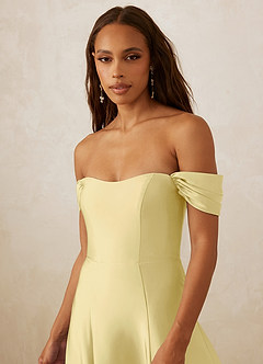 Christian Siriano Bridal for Azazie 1002 Robes de demoiselle d'honneur Robe Trapèze Convertible en Satin extensible Épaule décolletée Sorbet Citron image5