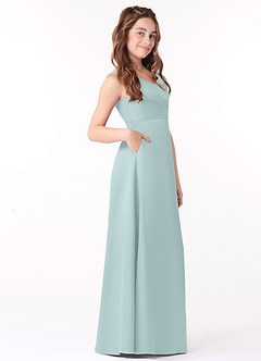 Azazie Sadia Junior Mist A-Line Pleated Stretch Satin Dress image2