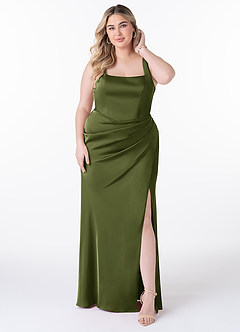 Azazie Mero Bridesmaid Dresses Olive Sheath Pleated Stretch Satin Dress image6