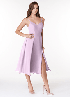 Azazie Clarissa Robes de demoiselle d'honneur Robe Trapèze en Mousseline de soie Col en V Frostiges Flieder image3