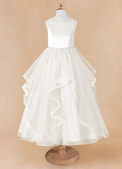 Azazie Sofia Flower Girl Dresses Ivory A-Line Beaded Tulle Dress image8