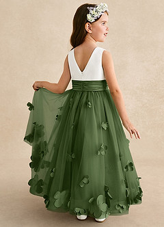 Azazie Vi Flower Girl Dresses Olive A-Line Sleeveless Tulle Dress image1