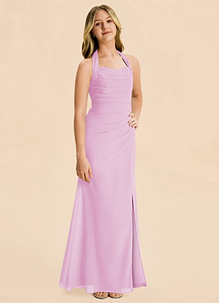 Azazie Destiny Junior Candy Pink Sheath Ruched Chiffon Dress image5