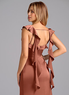 Azazie Adi Bridesmaid Dresses Auburn A-Line Pleated Stretch Satin Dress image2
