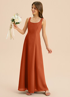 Azazie Lambie Junior Burnt Orange A-Line Pleated Chiffon Dress image7