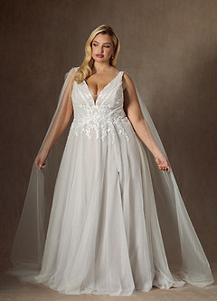 Azazie Goddess Robes de mariée Robe Trapèze en Tulle Col V à paillettes Blanc De Diamant image1