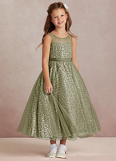 Azazie Siwa Flower Girl Dresses Pistachio A-Line Beaded Tulle Dress image2