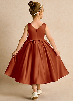Azazie Hermia Robe Demoiselle D'honneur Fillette Robe Trapèze en Mat Satiné Sans manches Paprika image2