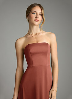 Azazie Wren Bridesmaid Dresses Auburn A-Line Strapless Stretch Satin Convertible Dress image4
