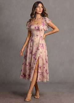 Midi jurk Halle Mauve Bloemen image5