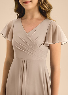 Azazie Induh Junior Taupe A-Line Pleated Chiffon Dress image5
