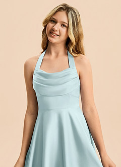 Azazie Kady Junior Robe Trapèze en Satin extensible Décolleté en cœur Brume image6