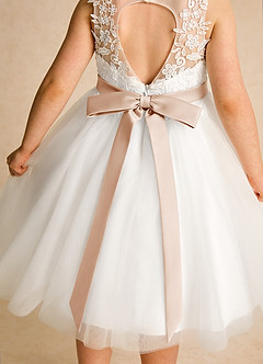 Azazie Lettie Blumenmädchenkleider Ballkleid Spitze Kleid Elfenbein Englisches Rosa image5