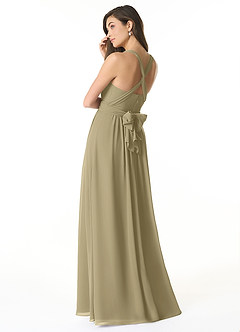 Azazie Olani Bridesmaid Dresses Moss Green A-Line Off the Shoulder Chiffon Convertible Dress image3