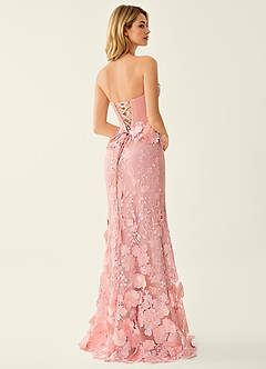 Wrensincia Pink 3D Flower Lace Satin Prom Dress image2