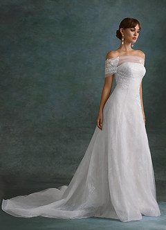 Azazie Berkely Trouwjurken Jurk van Tule met A-Lijn Off-shoulder Diamant Wit image4