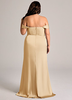 Azazie Johana Bridesmaid Dresses Gold Mermaid Off the Shoulder Stretch Satin Convertible Dress image9