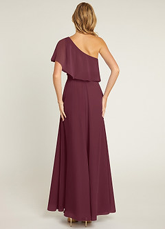 Azazie Lizzy Abiti da Damigella Abito A-Line in Chiffon Monospalla Cabernet image2