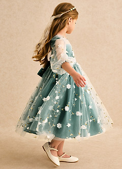 Azazie Elowen vestidos de niña de las flores Vestido de Esmeralda de Encaje de Corte en A con Escote de Corazón image6