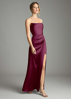 Azazie Leonis Bridesmaid Dresses Mulberry Mermaid Pleated Stretch Satin Convertible Dress image6
