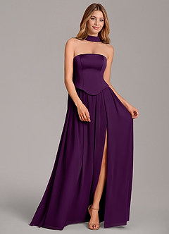 Azazie Cadence Bridesmaid Dresses Grape A-Line Corset Stretch Satin Convertible Dress image3