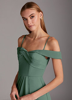 Azazie Mena Bridesmaid Dresses Eucalyptus A-Line Off the Shoulder Mesh Convertible Dress image2