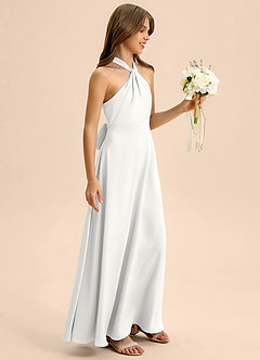 Azazie Beah Junior Robe Trapèze en Satin extensible Plissée Blanc image6