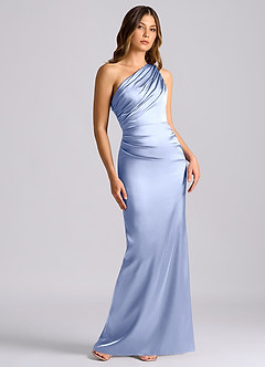 Azazie Akilah 신부 들러리 드레스 인어 한쪽 어깨 스트레치 새틴 바닥 길이 드레스 image1