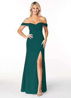 Azazie Joretta Brautjungfernkleider Wandelbar A-Linie Herzausschnitt Chiffon Kleid Pfau image1