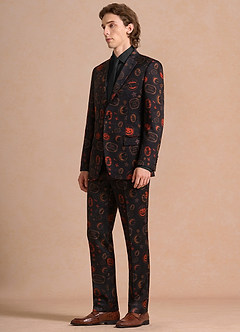 front Caleb Black Vintage Halloween Print Suit