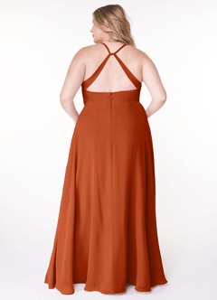 Azazie Davis Brautjungfernkleider A-Linie V-Hals Chiffon Kleid Gebranntes Orange image8