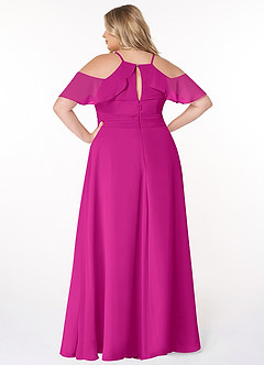 Azazie Dakota Bridesmaid Dresses Fuchsia A-Line V-Neck Pleated Chiffon Dress image2