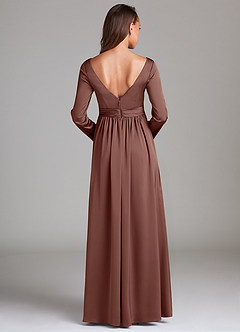 Azazie Teton Final Sale A-Line Long Sleeve Stretch Satin Floor-Length Dress image4