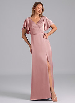 Azazie Ambrosia Bridesmaid Dresses Dusty Rose A-Line Pleated Stretch Satin Dress image4