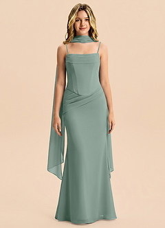 Azazie Sorrel Junior Silver Sage Mermaid Pleated Chiffon Dress image1