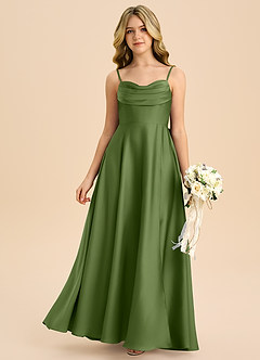 Azazie Bear Junior Vestido de Enebro de Satén Elástico de Corte en A con Escote de Corazón image3